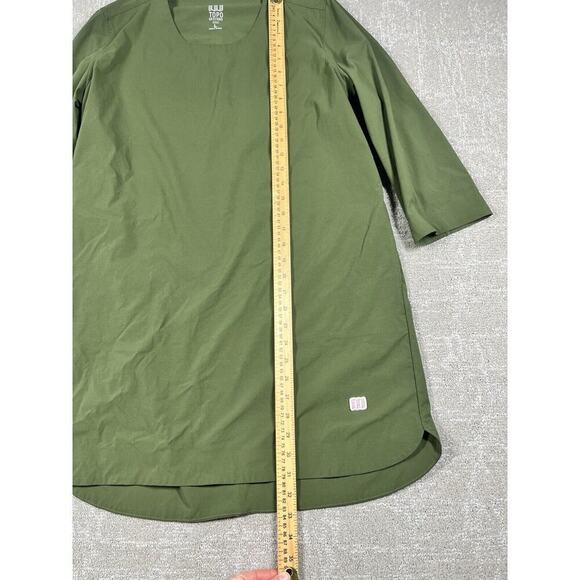 Topo Designs Global Pullover dress olive green stretch shift travel long tunic L - Picture 3 of 7
